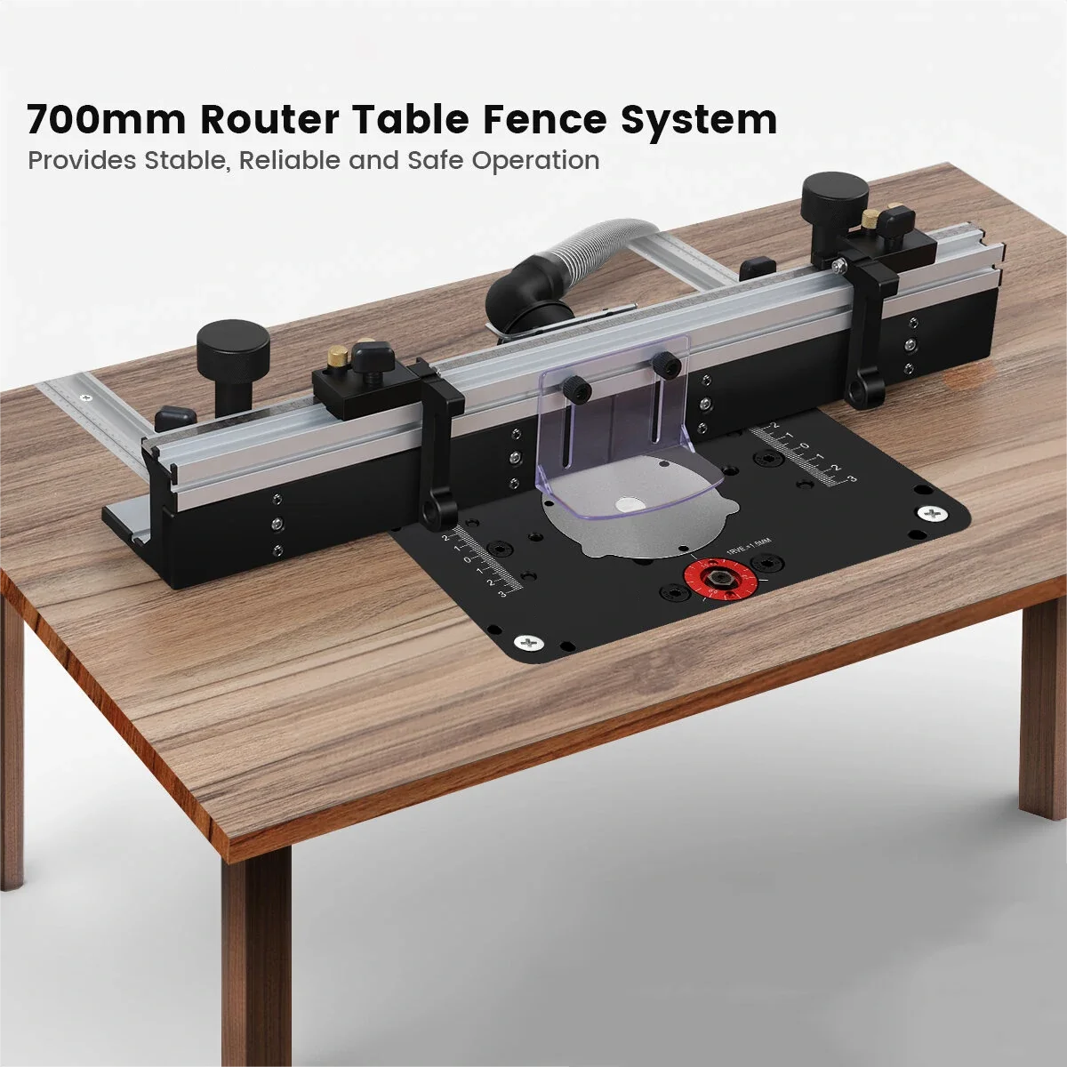 WNew 700mm Router Table Aluminum Fence System Inverted Trimming Machine Accessories with 30cm T Track Sliding Brackets Bit Guard