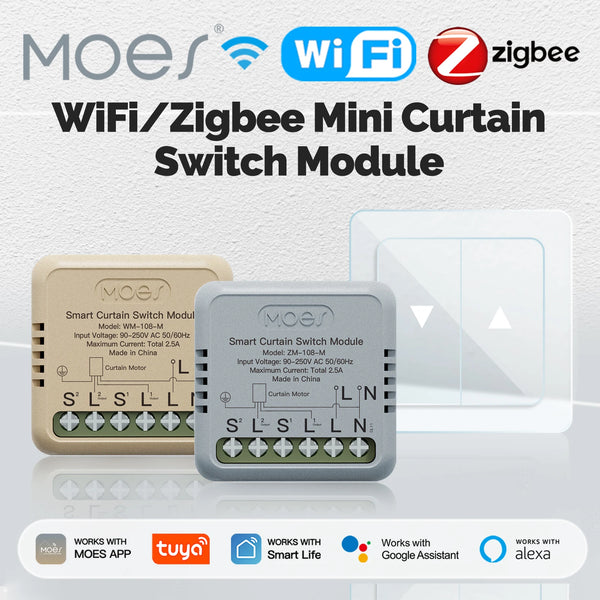 MOES Tuya ZigBee WiFi Mini Curtain Switch Module Smart For Rocker Reset Switch Work With Google Home Alexa App Remote Control