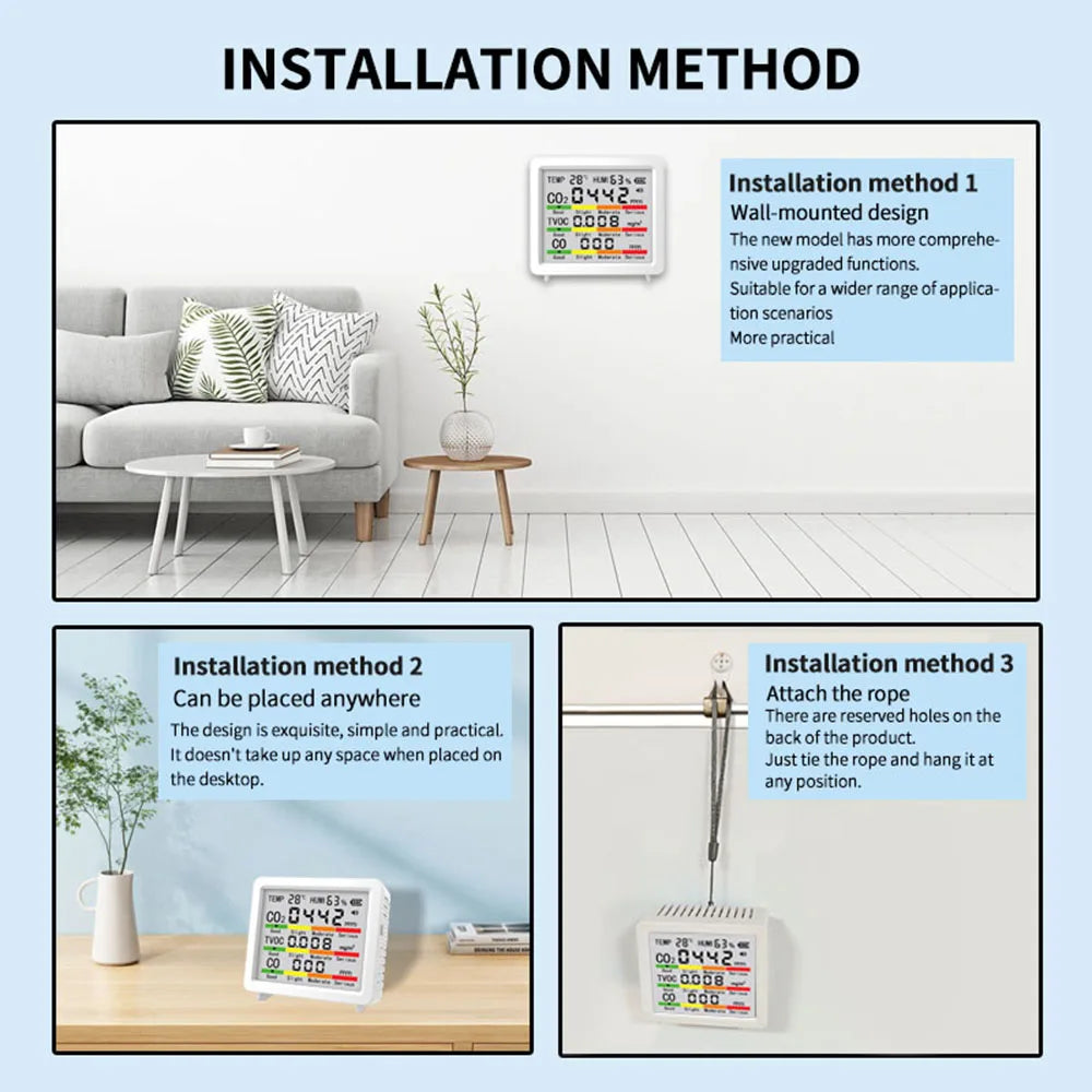 5-in-1 Air Quality Detector Temperature Humidity Meter CO2 HCHO TVOC Air Quality Monitor detail image 5