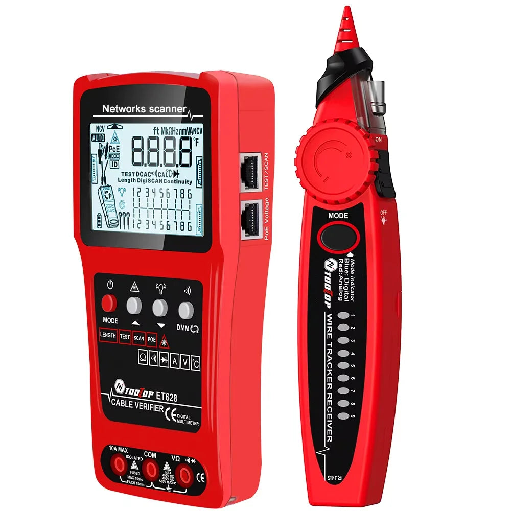 TOOLTOP 3 in 1 LAN Cable Tester Visual Fault Locator Multimeter 600M Length Measure Cable Mapping POE Rj45 Network Cable Tracker