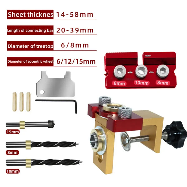 3 In 1 Dowel Jig Aluminum Alloy Pocket Hole Jig 8/10/15mm Drill Guide Locator for Wood Board Splicing Woodworking Tool