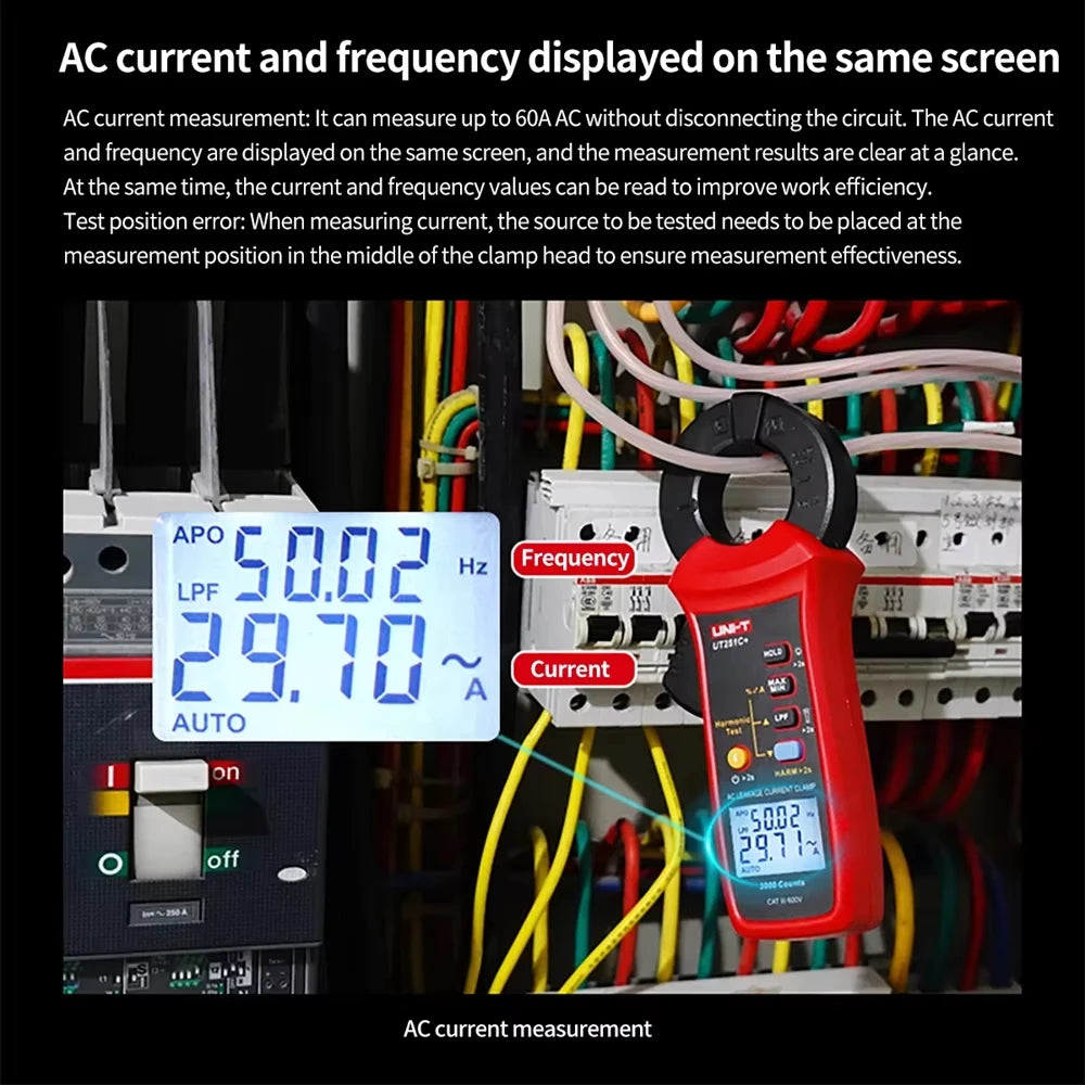 UNI-T UT251C+ Leakage Current Clamp Meter 60A AC Digital Ammeter Pliers True RMS PEAK Hold detail image 2