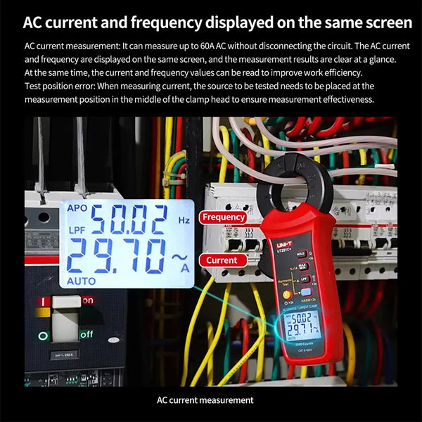 UNI-T UT251C+ Leakage Current Clamp Meter 60A AC Digital Ammeter Pliers True RMS PEAK Hold detail image 2