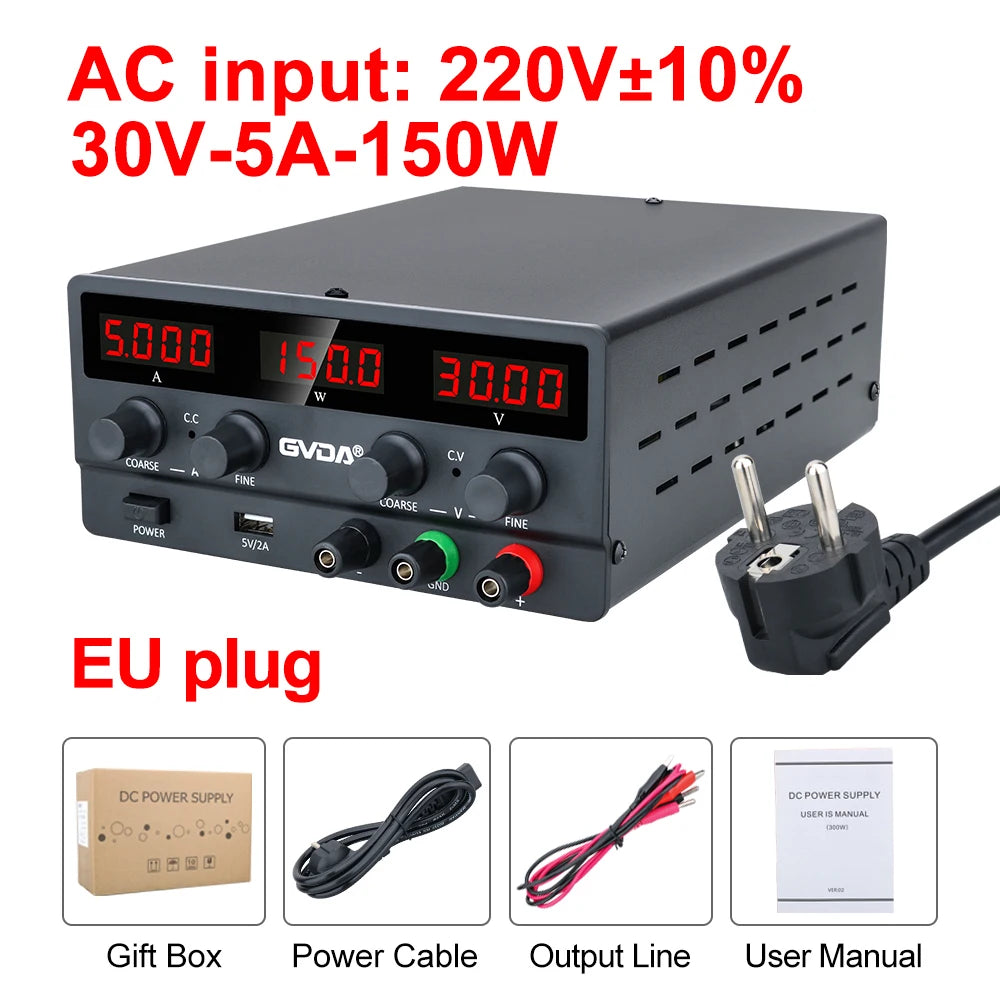 GVDA Adjustable DC Power Supply 30V 10A Lab Power Supply 300W Voltage Regulator Stabilizer 60V 5A Switching Bench Power Source