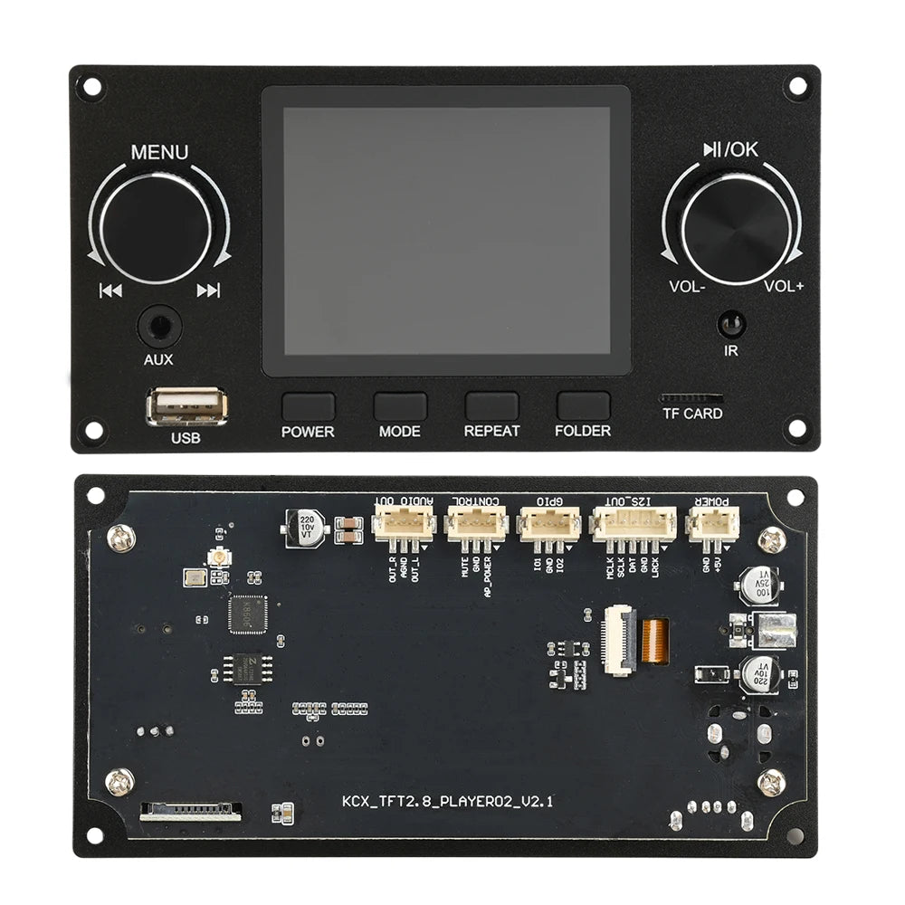 Amplificador TFT de 2,8 pulgadas, Bluetooth, DC 4,5-5,0 V, 5 W, placa decodificadora MP3, audio para coche, USB, TF, módulo de radio FM, reproductor MP3 con pantalla a color