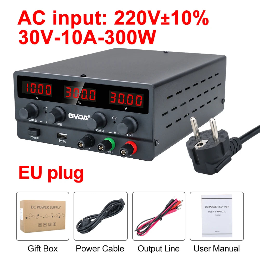 GVDA Adjustable DC Power Supply 30V 10A Lab Power Supply 300W Voltage Regulator Stabilizer 60V 5A Switching Bench Power Source