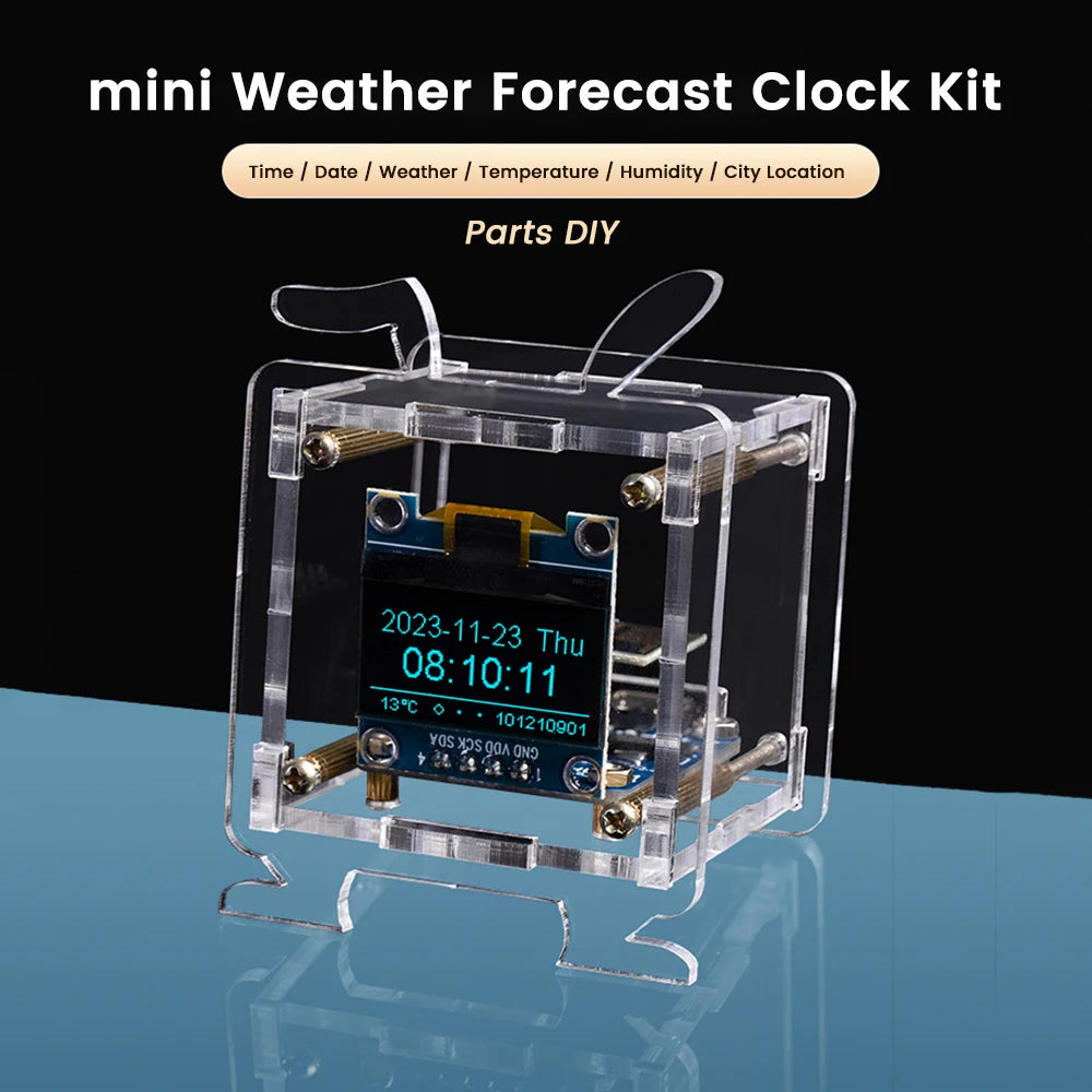 ESP8266 DIY Digital Clock Kit 0.96 Inch Mini Weather Clock WIFI Soldering Practice Electronic Multifunctional Weather Station