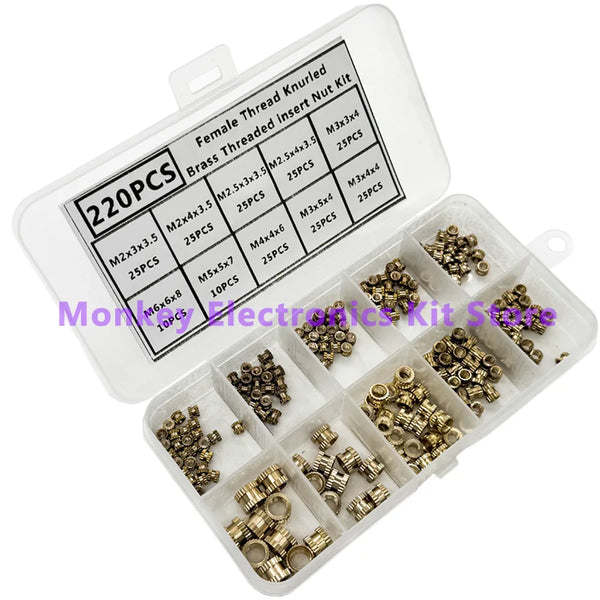 220PCS/1 SetM2 M2.5 M3 M4 M5 M6 Brass Heat Insert Nut Hot Melt Nutinsert Thread Knurled Double Twill Embedment Nuts