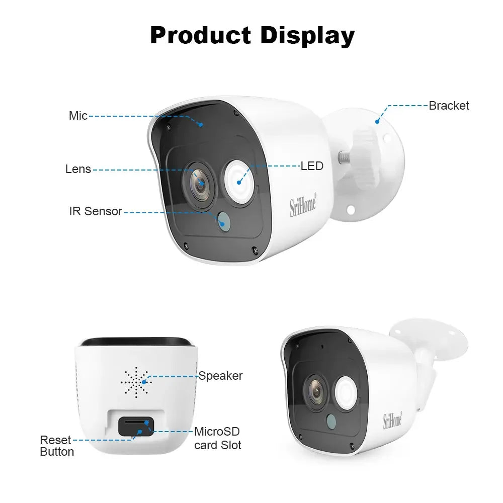 Srihome SH029 Smart 3MP MINI IP camera 3x digital zoom wifi HD camera Outdoor Waterproof Night Vision Mobile Security PTZ Camera