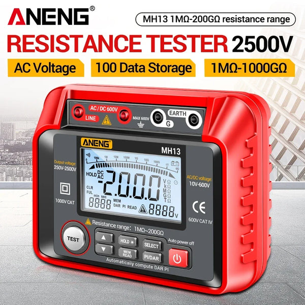 ANENG MH13 Digital Insulation Resistance Tester 2500V High Voltage Megohmmeter 200GΩ Megger Meter AC DC Voltage Tester for Cable Motor