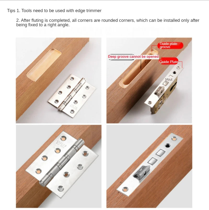 Hinge Slotting Locator Drill Set W/ Router Bit Alloy Lock Guide Plate Slotting Opener Jig Slot Machine Installation Lock Fixer