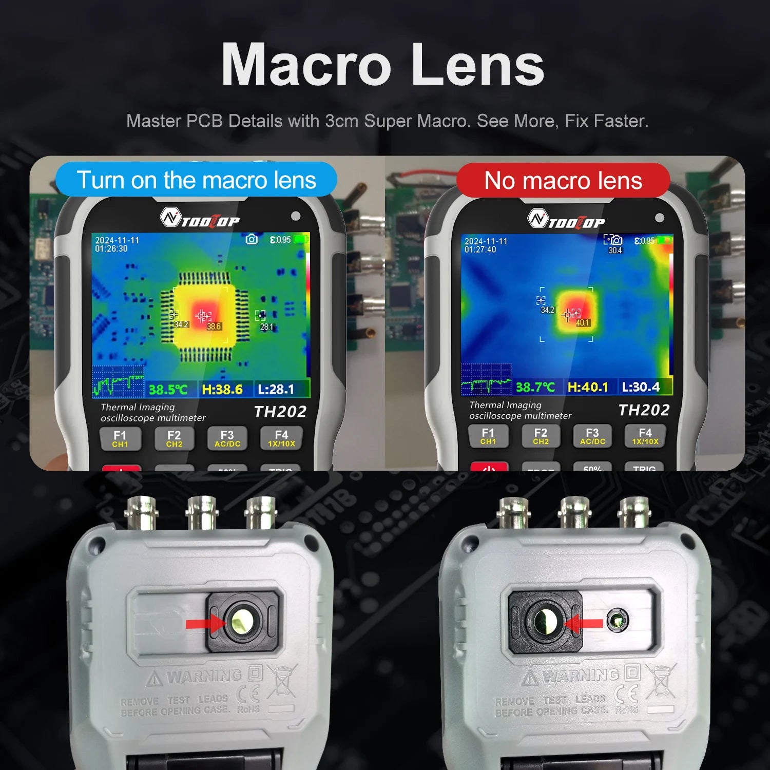 TOOLTOP TH202 4in1 256x192 Thermal Camera 2 Channels 80MHz Oscilloscope Multimeter PCB Thermal Imager Electrical Circuit Repair
