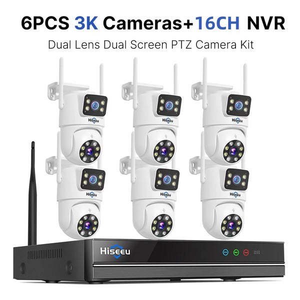 Hiseeu 16CH NVR Dual Lens Wireless CCTV Surveillance Kit Human Detection Night Vision P2P 3K 6MP IP Cameras Security System