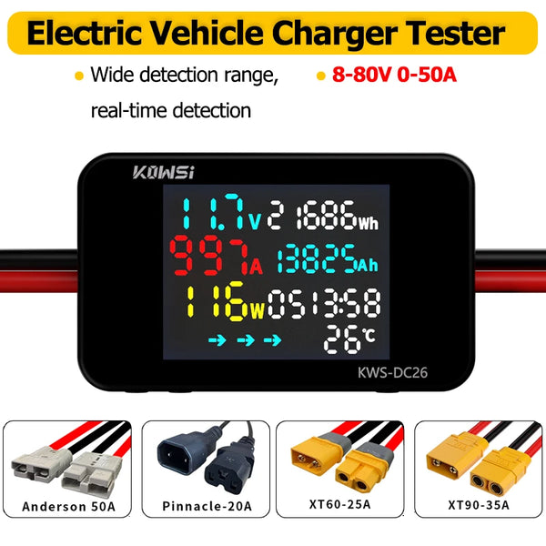 Battery Charging Tester Voltmeter Ammeter DC8-80V Voltage Current Power Test XT60 XT90 Interface For Electric Vehicle Motorcycle