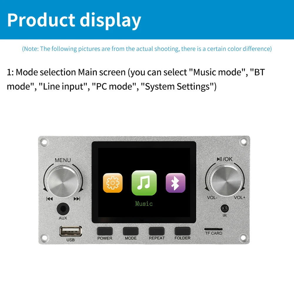 Amplificador TFT de 2,8 pulgadas, Bluetooth, DC 4,5-5,0 V, 5 W, placa decodificadora MP3, audio para coche, USB, TF, módulo de radio FM, reproductor MP3 con pantalla a color