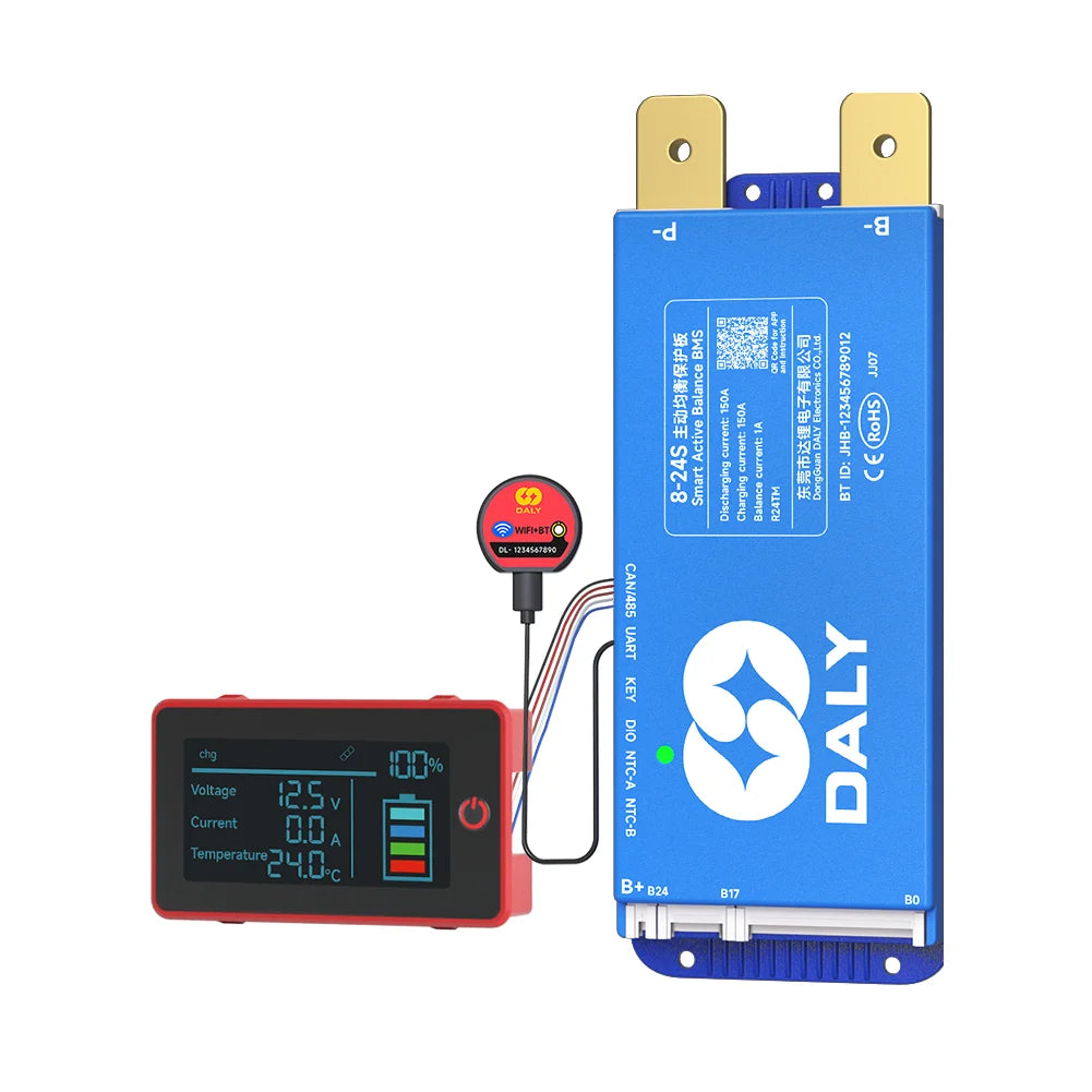 Daly BMS WiFi Active BMS 250 amperios for Lifepo4 4S 8S 24S 100A 150A 200A 500A Active Balance 1A Built-in BT 7S 24V 12V 48V