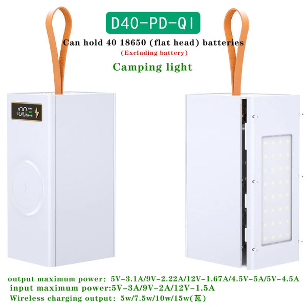 40*18650 DIY Power Bank Case Batteries Power Box Regular/PD Camping light Version Power Bank Shell  Batteries Power Shell