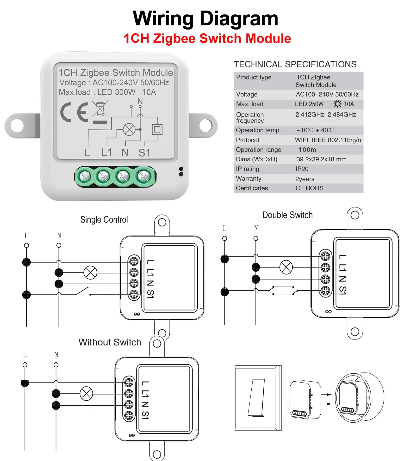 1/2/3/4CH Tuya Zigbee Smart Switch Module 10A Remote Control Switch Neutral Live Timer Breaker Module Works With Alexa Google