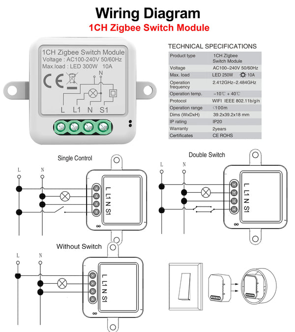 1/2/3/4CH Tuya Zigbee Smart Switch Module 10A Remote Control Switch Neutral Live Timer Breaker Module Works With Alexa Google