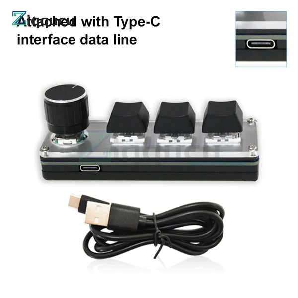 USB Mini 3-Key Keypad Mechanical Gaming Keyboard Programming Macro with Software One-Handed for Class & Office