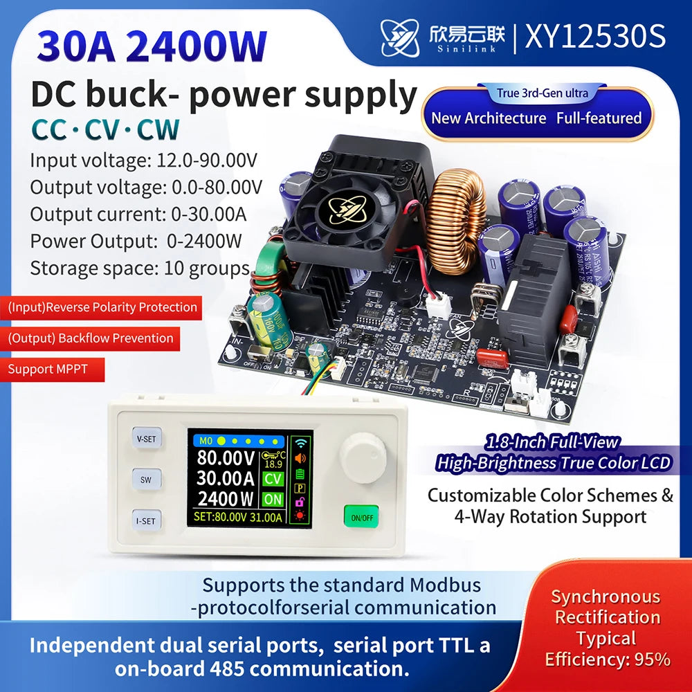 XY8030S 2400W 30A Buck DC Digital Power Supply Adjustable Step-Down Converter MPPT Charging 12-90V To 0-80V WIFI 485 IR 433 Set