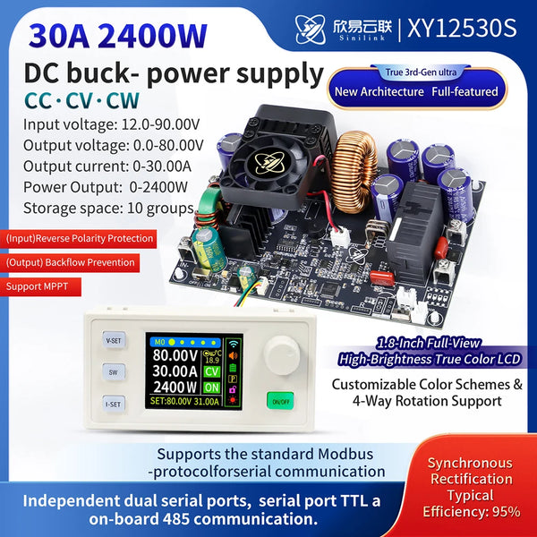 XY8030S 2400W 30A Buck DC Digital Power Supply Adjustable Step-Down Converter MPPT Charging 12-90V To 0-80V WIFI 485 IR 433 Set