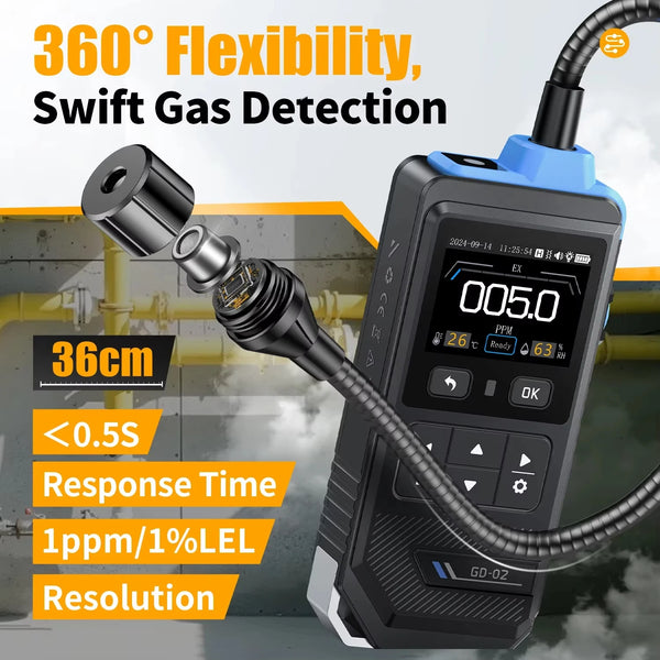 FNIRSI GD-02 Portable Gas Leak Detector 50000PPM Sound & Light Alarm Combustible Natural Methane LPG Leak Detectio Gas Detector