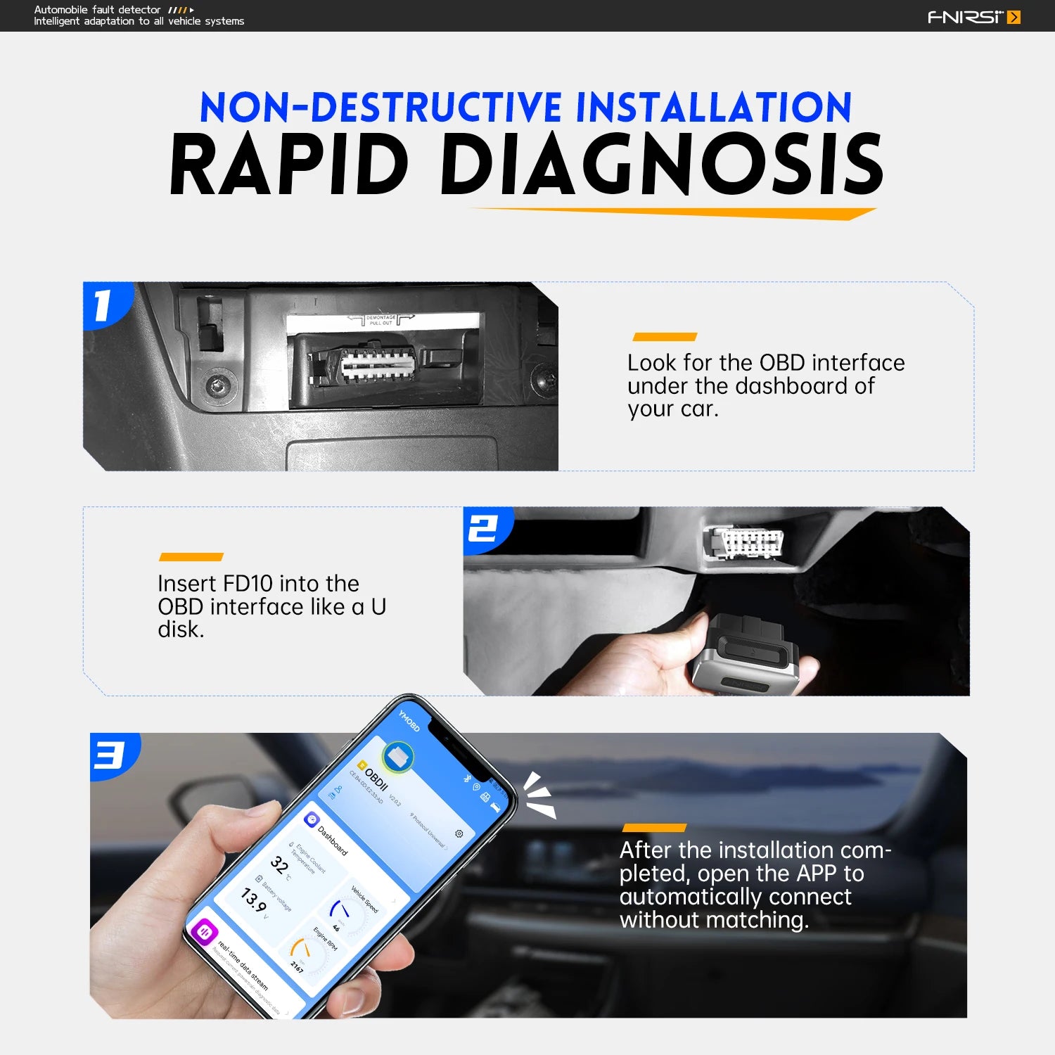FNIRSI FD10 Car OBD2 Scanner Clear Error OBD Diagnostic Tool