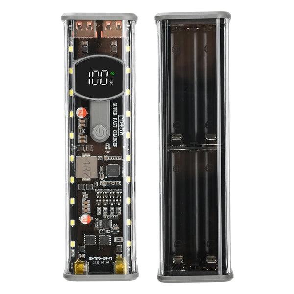 8*18650 Battery Case PD 45W Super Fast Charging Transparent Rechargeable Case Weldless Box With Outdoor Light