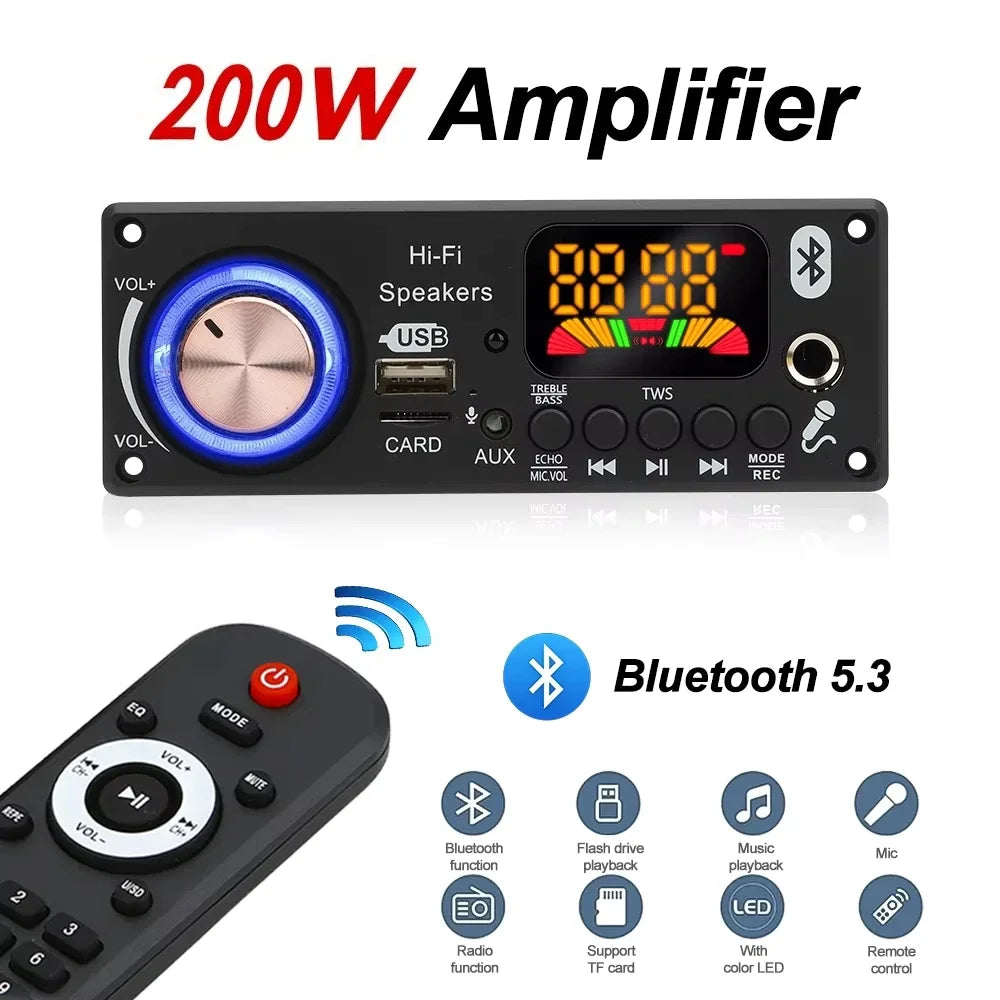 200W DIY Home Digital Amplifier MP3 Decoder Board 100W Audio Power Bluetooth 5.3 FM For detail image 3