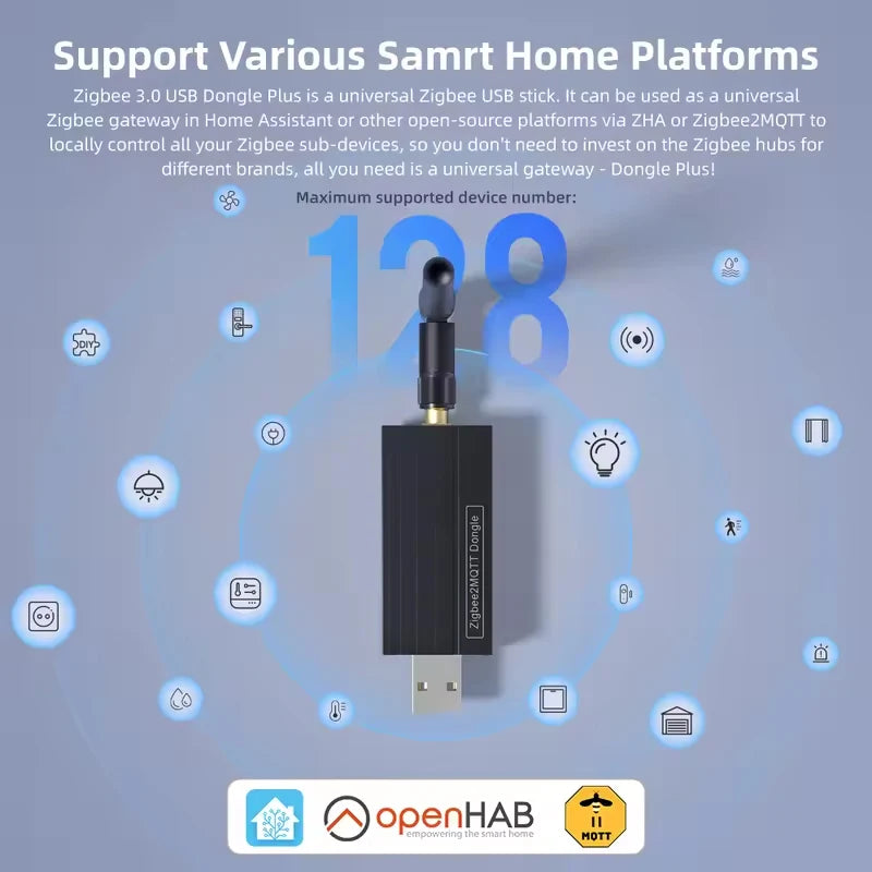 Tuya ZigBee3.0 Dongle USB Gateway, Universal ZigBee Gateway with Antenna Support Home Assistant OpenHAB ZigBee2MQTT Alexa Google