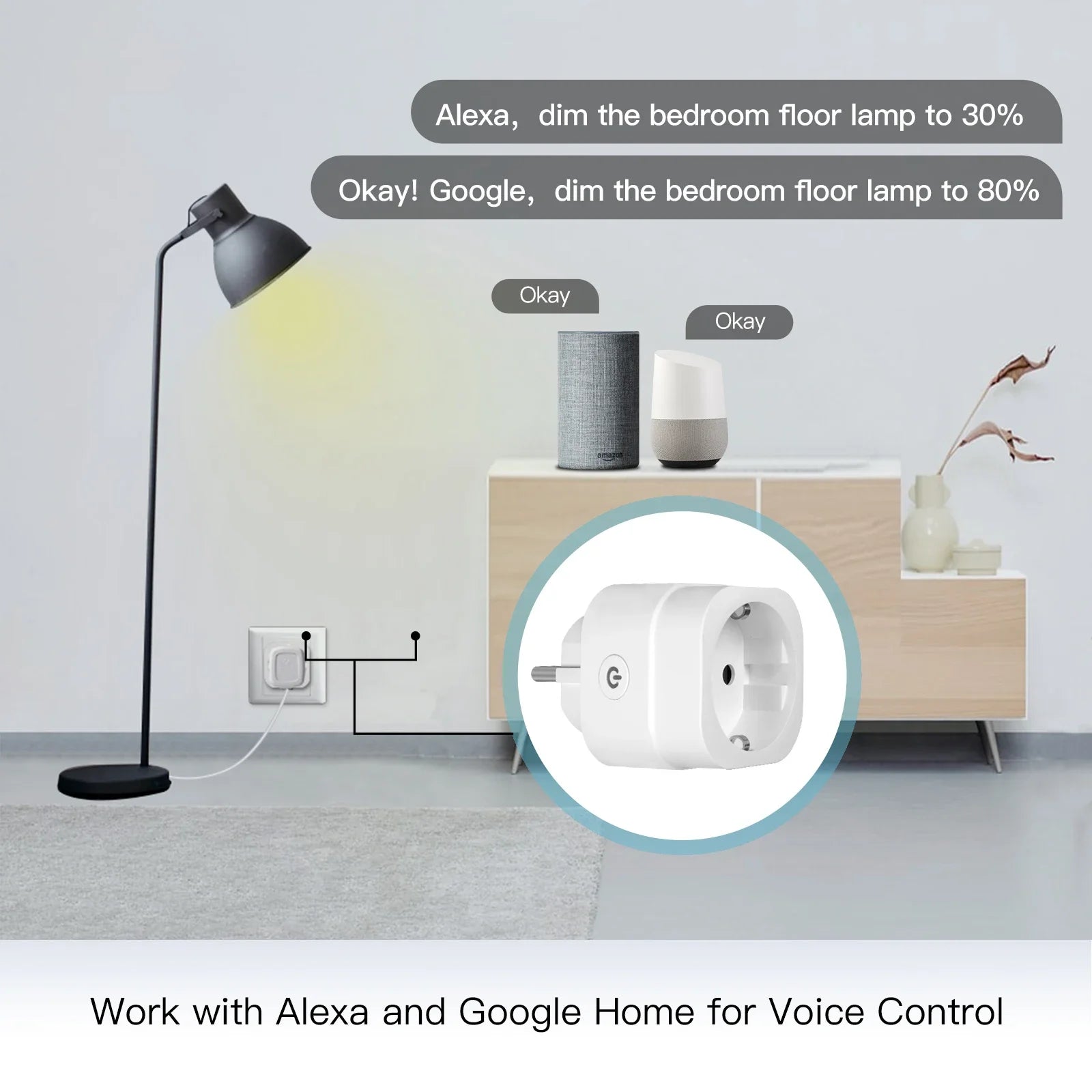 MOES Smart Plug WiFi, Brightness & Timer Control, Works with Tuya App, Alexa Google Voice Control, EU/UK/US Plug