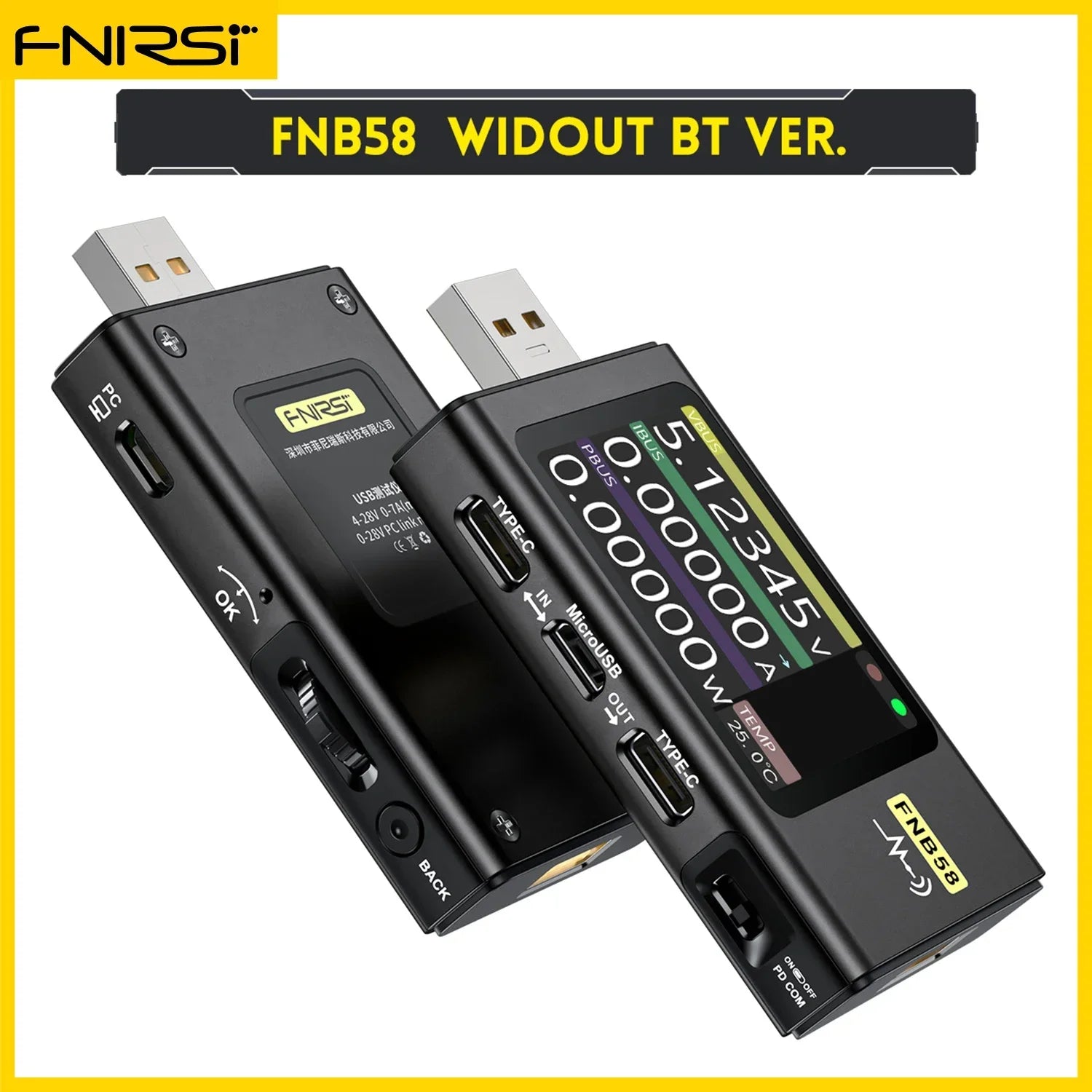 FNIRSI FNB58 USB Digital Voltmeter Ammeter Tester Tool TYPE-C Fast Charge Detection Trigger Capacity Ripple Measurement