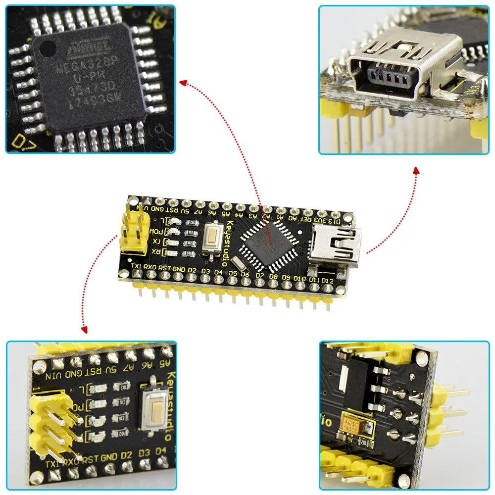 Keyestudio16MHz ATMEGA328P CH340 NANO Development Board With Bootloader+USBCable Compatible with Arduino NANO DIY Electronic Kit