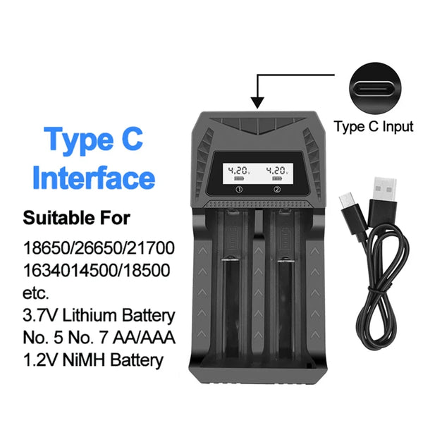 Intelligent LCD Battery USB Charger - 1/2/4 Slots for 18650 4.2V Li-ion & 1.2V Ni-MH AA/AAA Rechargeable Batteries