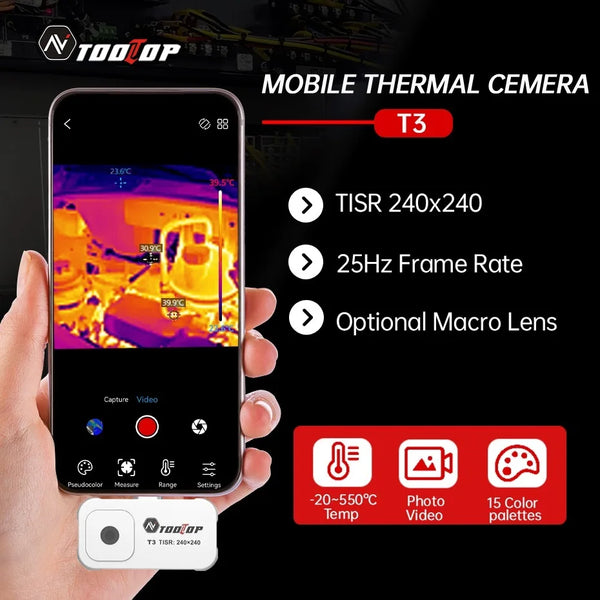 TOOLTOP T3 Mobile Type-C Thermal Imaging Camera 25Hz Photo Video Record Smartphone Thermal Imager Option Macro Lens TISR 240x240
