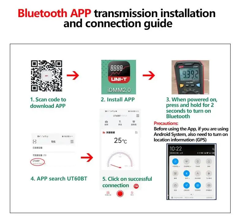 UNI-T UT60S UT60BT Digital Smart Multimeter 1000V AC DC Voltmeter Ammeter True RMS Frequency Meter Capacitor Temperature Tester