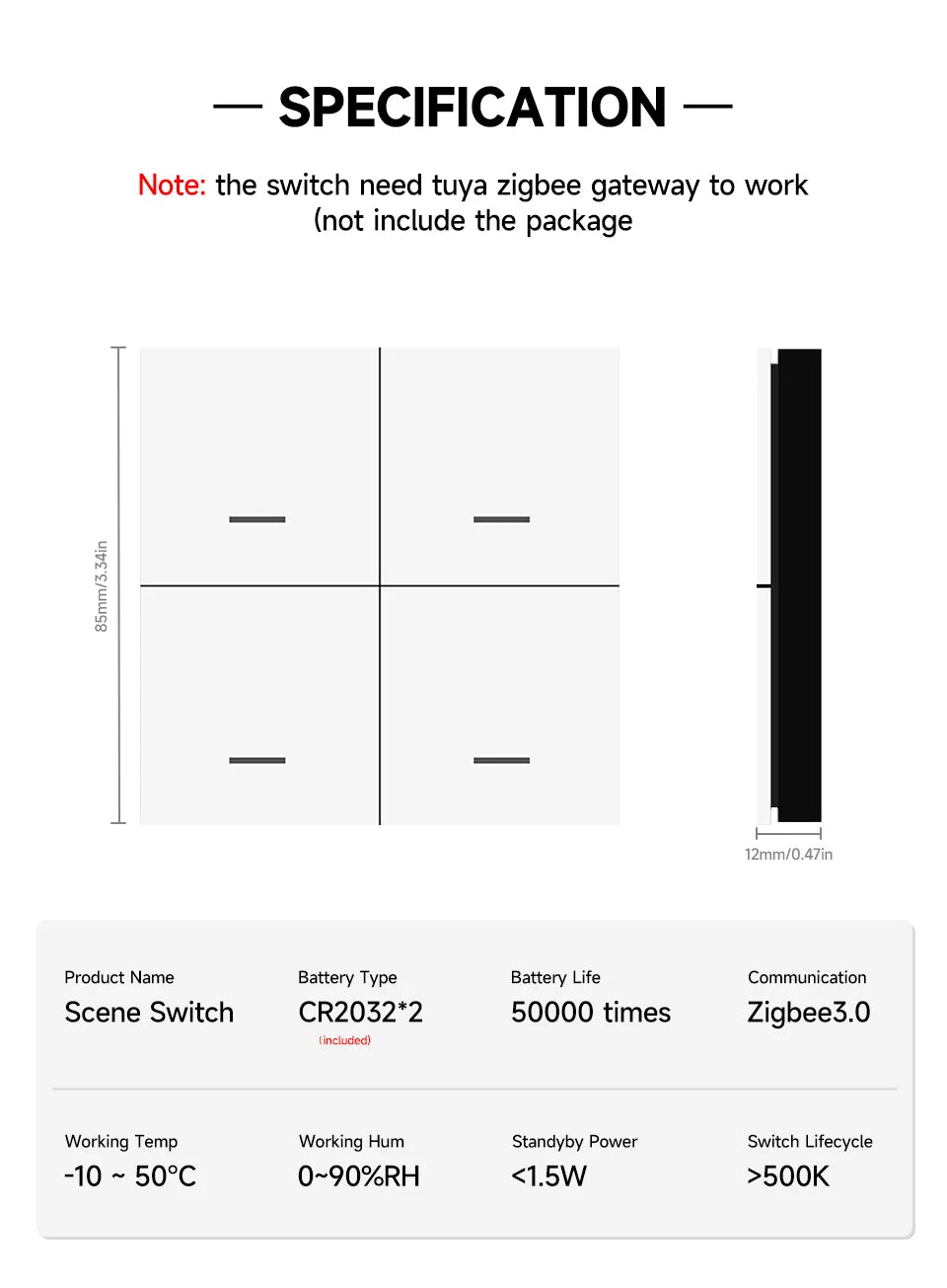 Zigbee 3.0 Wireless Smart Scene Switch Push Button 4 Gang 12 Modes Home Automation Scenario Controller Works With Tuya Devices