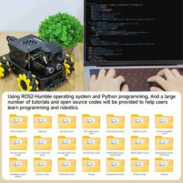 Yahboom 4WD Raspbot V2 AI Large Model Robot Kit for Raspberry Pi 5 Beginners Educational Project ROS2-Humble Python Programming
