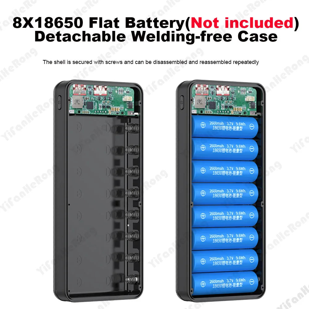 DIY Dual USB Type C Box 18650 Battery Power Case Digital Display for 8x18650 Battery Charging Outer Case QC3.0 PD22.5W Wireless