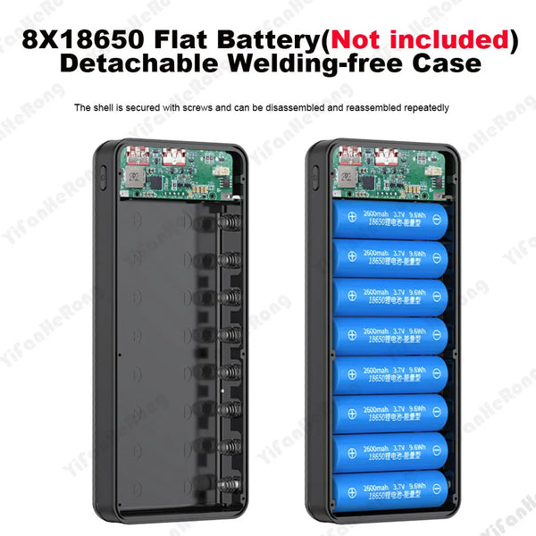 DIY Dual USB Type C Box 18650 Battery Power Case Digital Display for 8x18650 Battery Charging Outer Case QC3.0 PD22.5W Wireless