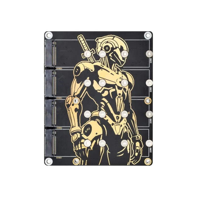 Raspberry Pi 5  PCIe To 4-Ch M.2 Adapter Board 4 x NVMe Solid State Drives support Supply Power for Raspberry Pi 5