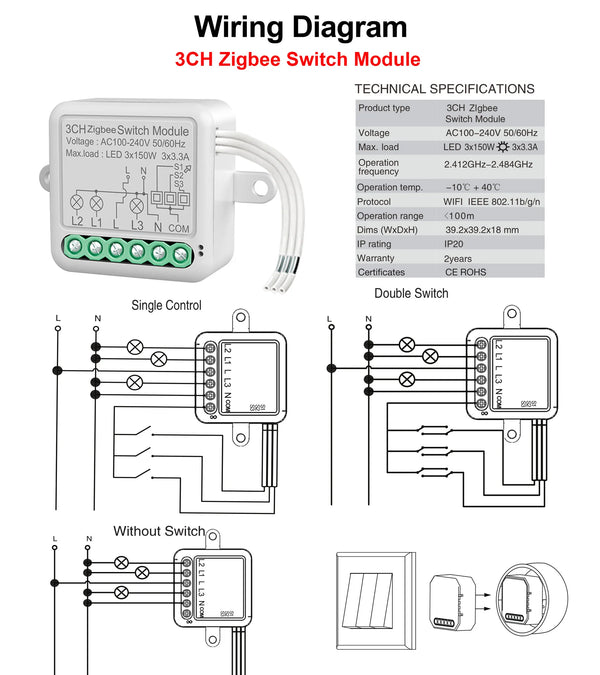 1/2/3/4CH Tuya Zigbee Smart Switch Module 10A Remote Control Switch Neutral Live Timer Breaker Module Works With Alexa Google