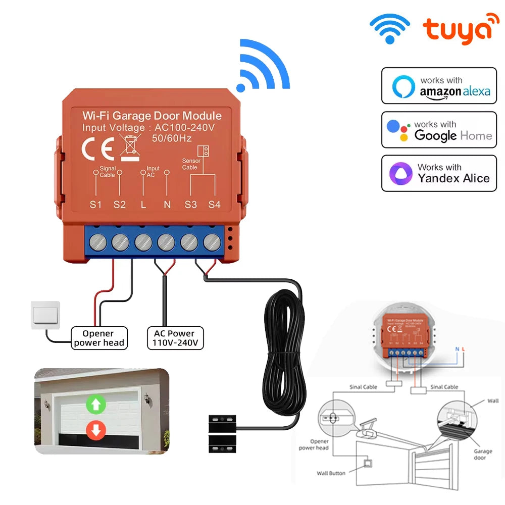 AVATTO Tuya WiFi Garage Door Opener Smart App Remote Voice Control Gate Door Switch module Works with Alexa Google Home Alice