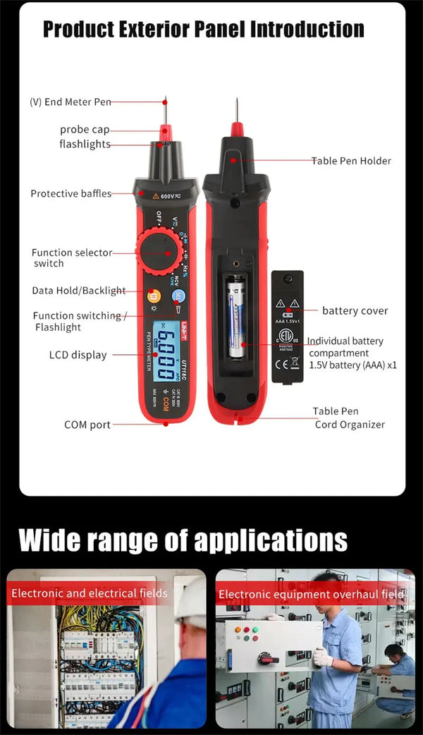 UNI-T UT118C digitális multiméter toll, 6000 típusú számlál érintésmentes AC/DC feszültségellenállás dióda folytonosság-ellenőrző eszközzel