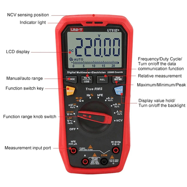 UNI-T UT61B UT61D UT61E Plus Smart Multimeter Analog & Digital Polymer Electrician Tester Voltmeter Ammeter Electric Multi Meter