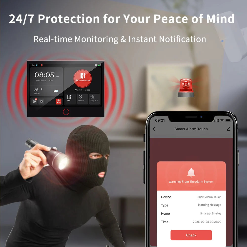 7inch Touch Screen Tuya Smart Life APP Mobile Control  4G Wifi Home Security Protection Smart Buglar Alarm Security System