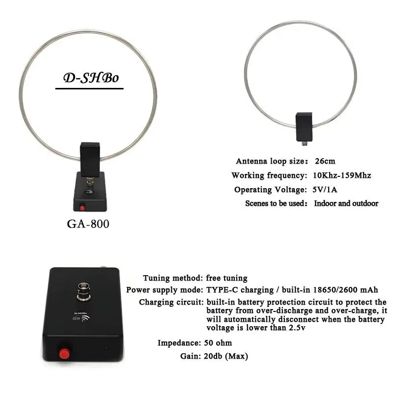 GA800 Active Loop Antenna 10KHz-159MHz HF Short Wave Small Loop Antenna for Radio Receiver detail image 5