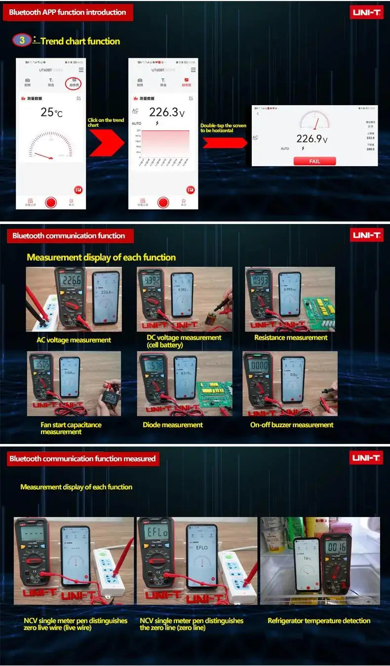 UNI-T UT60S UT60BT Digital Smart Multimeter 1000V AC DC Voltmeter Ammeter True RMS Frequency Meter Capacitor Temperature Tester