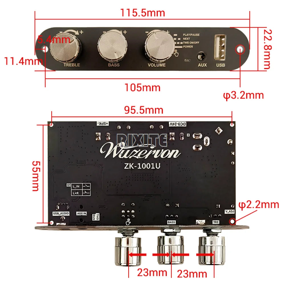 ZK-1001U 100W Bluetooth 5.3 Mono TPA3116D2 Amplifier Board Module Supports APP AUX USB Flash Drive USB Sound Card DC 9-24V